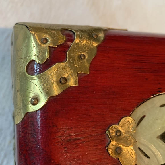 Antique Chinese Wooden Box Gold/brass Accents handmade carved medal decorations - Picture 10 of 11